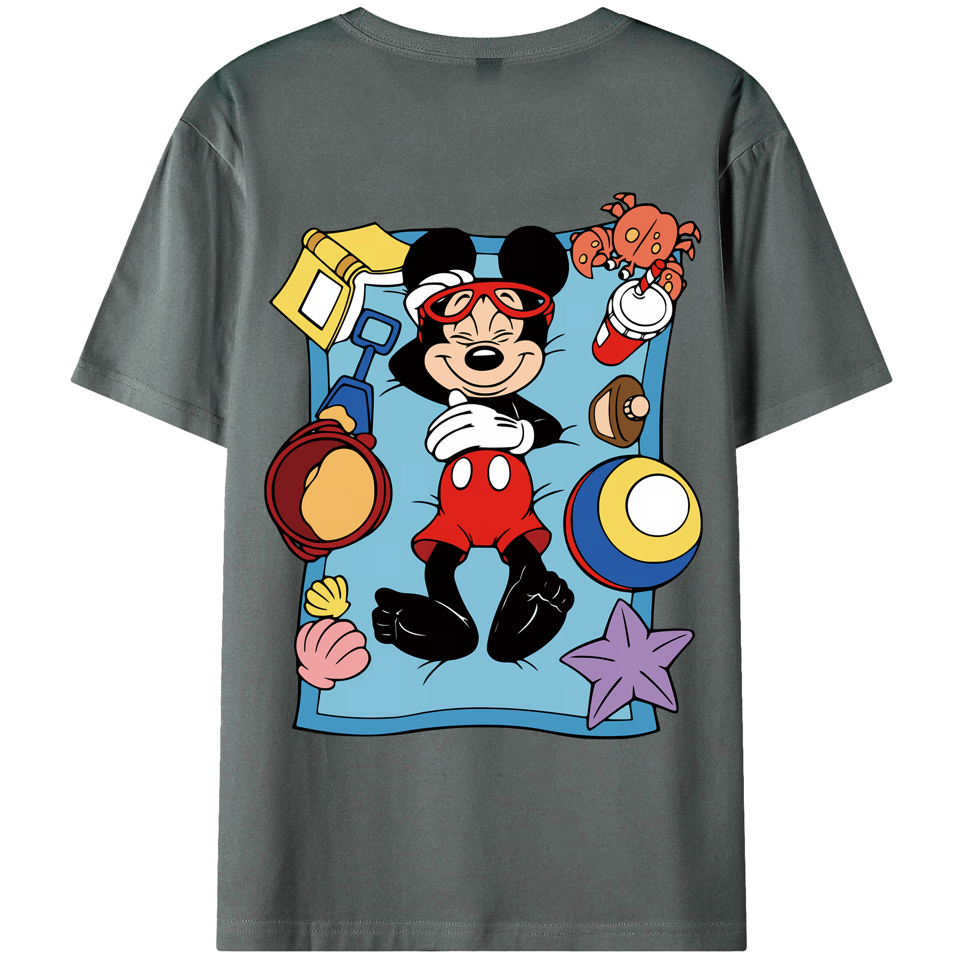（画像用） ミッキーマウス Mickey Mouse 綿100％ メンズ半袖Tシャツ（バックプリント） 通気性